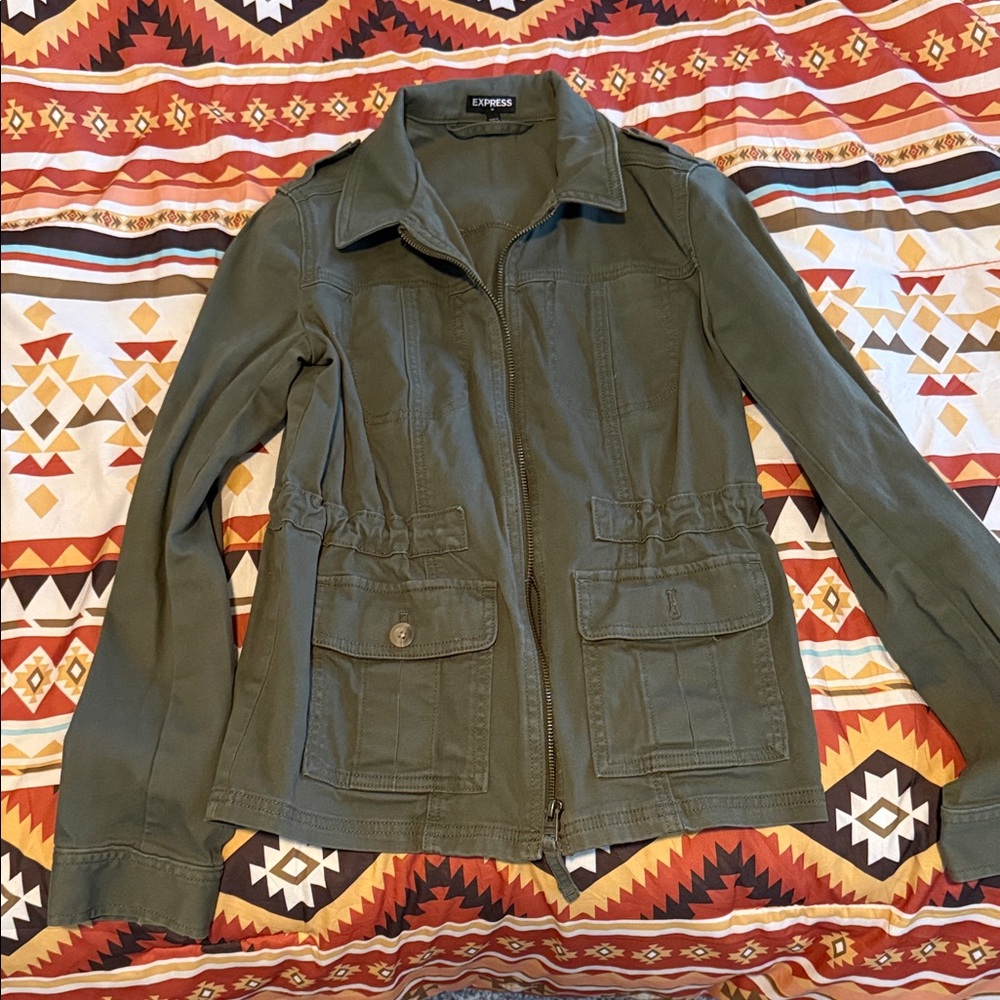 Express Olive Utility Jacket with Front Pockets